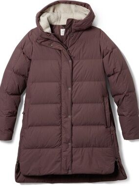 REI Hooded Quilted Puffer Coat in Dusty Plum